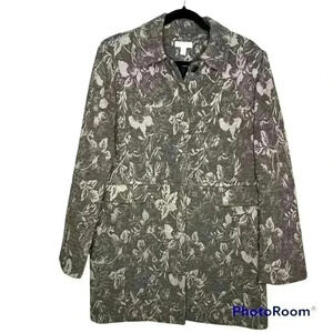 Charter Club Pewter Long Jacket with Silver Brocade Accents Size L